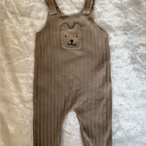 H&M Brown Ribbed Overalls with Bear Patch
